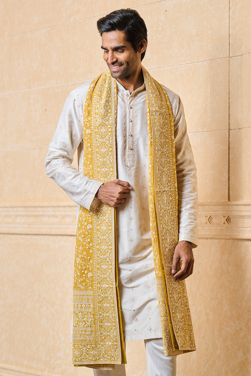 Yellow Ochre All Over Embroidered Shawl