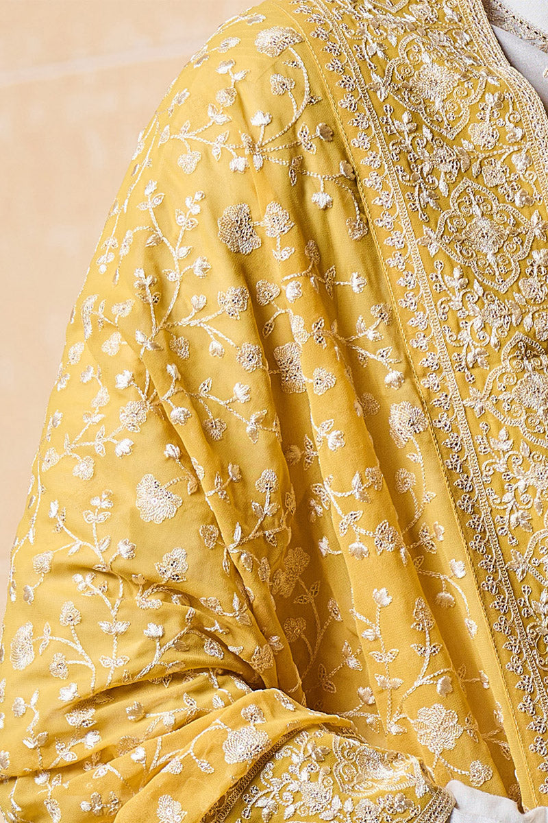 Yellow Ochre All Over Embroidered Shawl