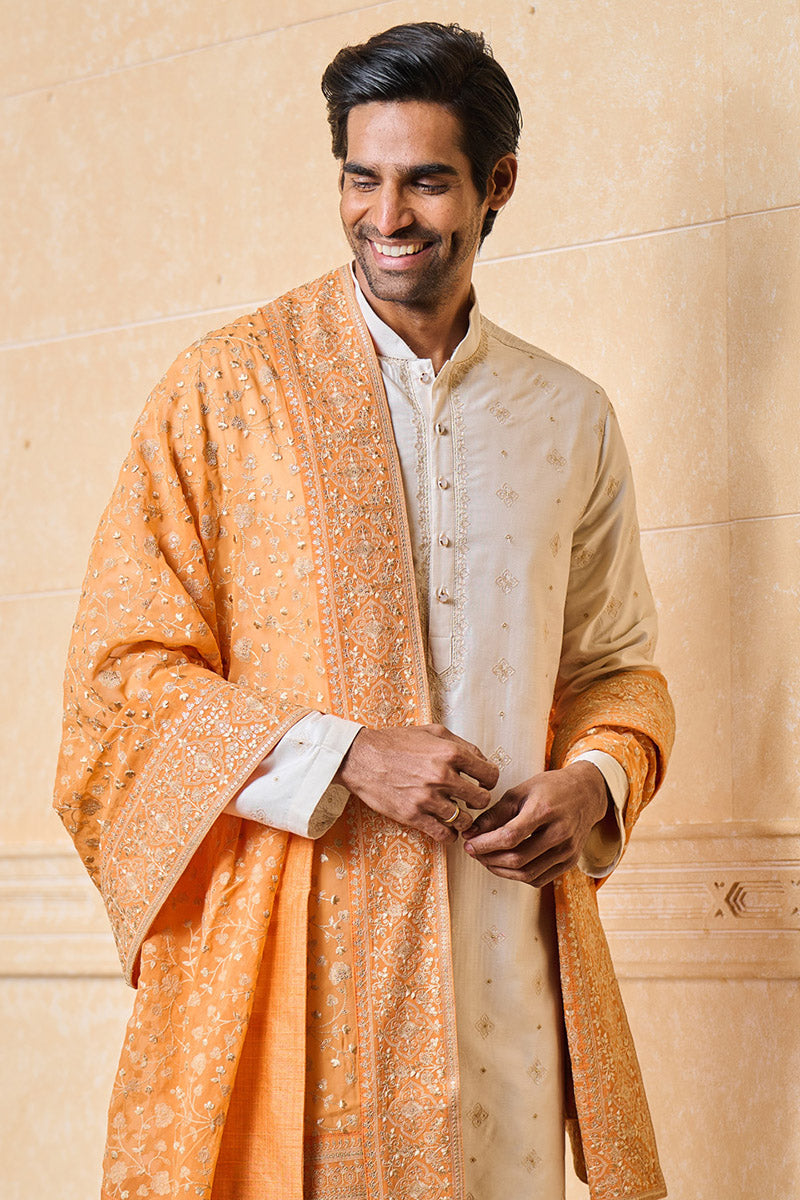 Orange All Over Embroidered Shawl