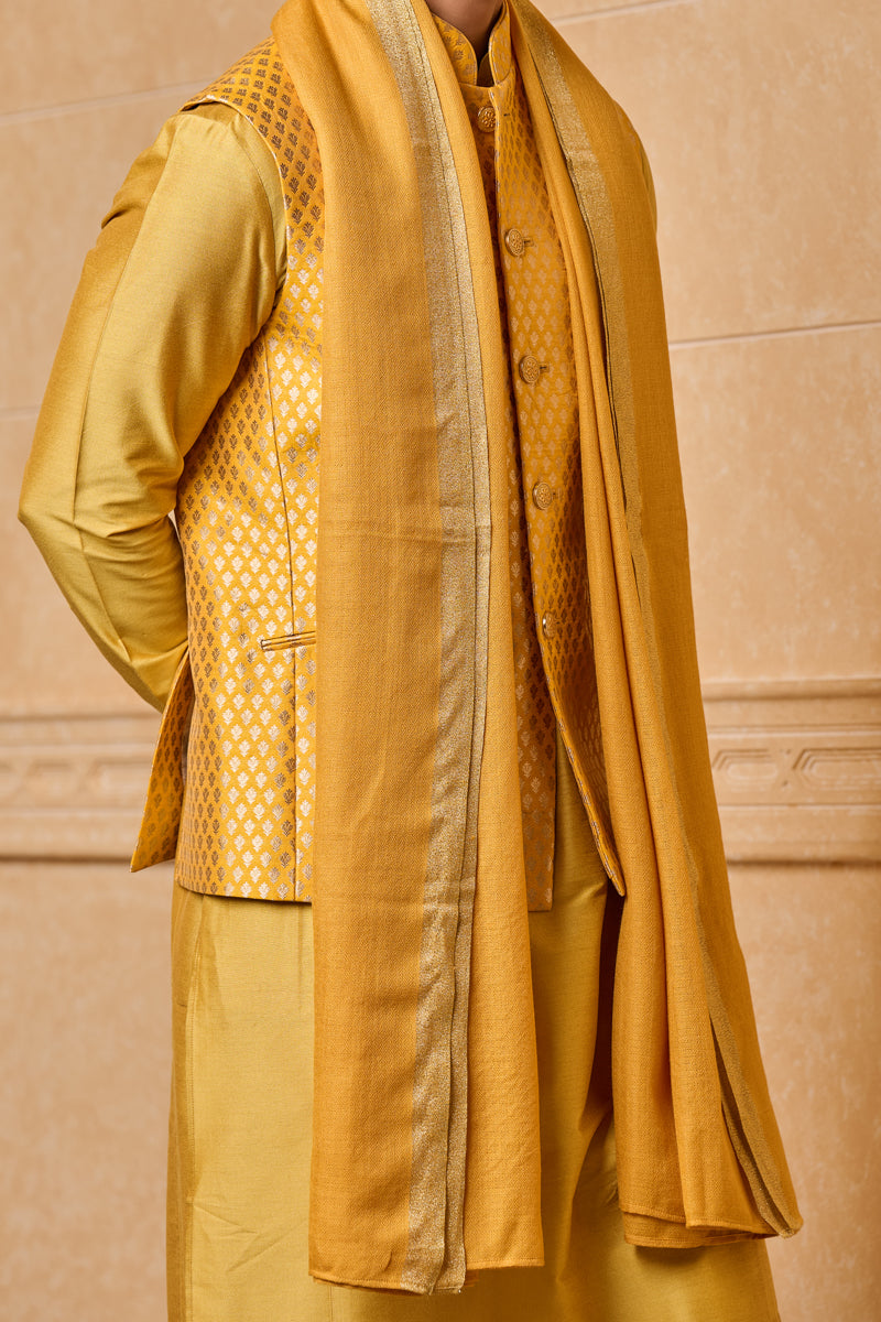 Yellow Shawl With Zari Border