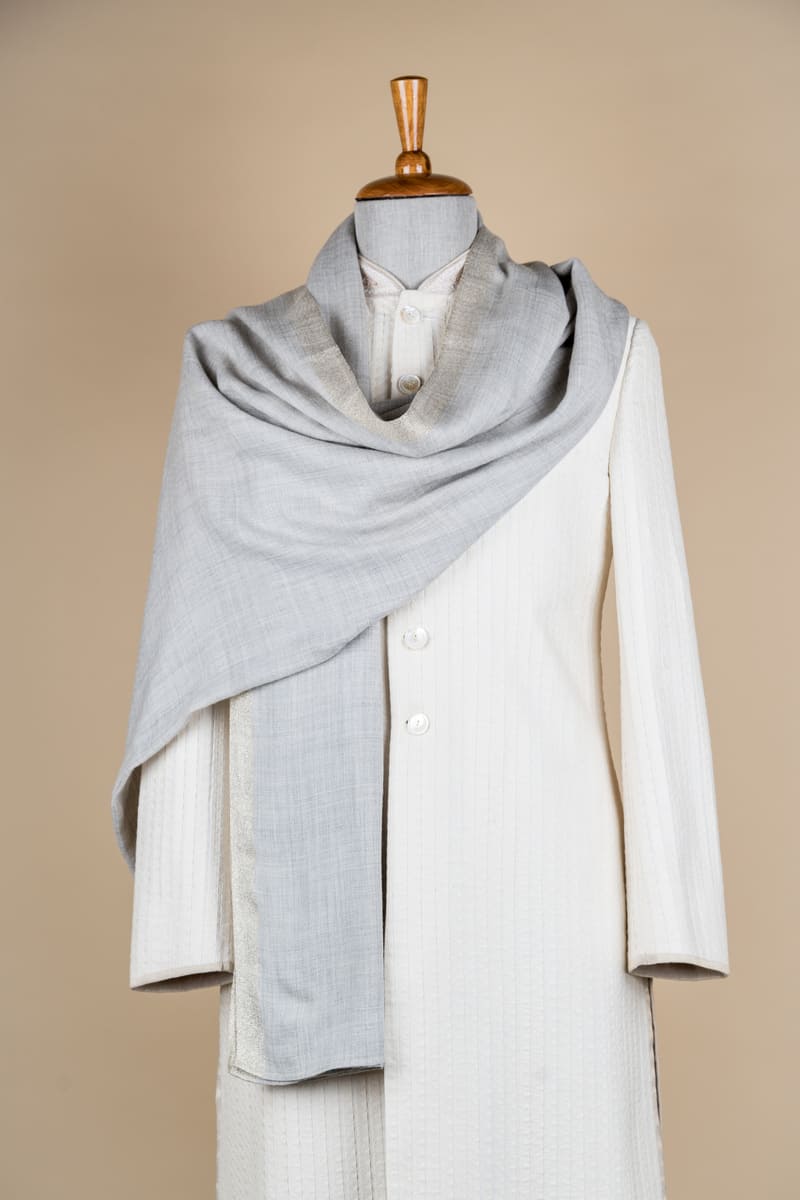 Light Grey Plain Shawl With Border