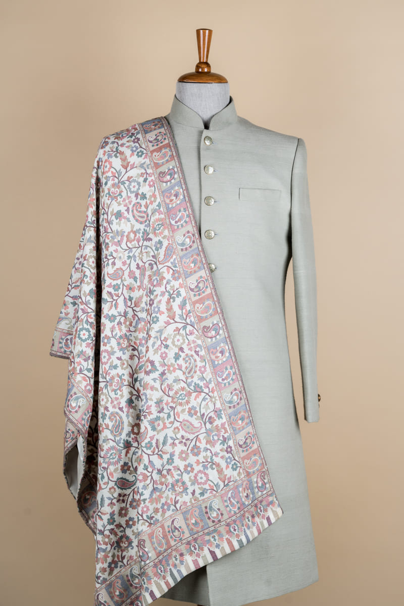 White All Over Floral Motifs Embroidered Shawl