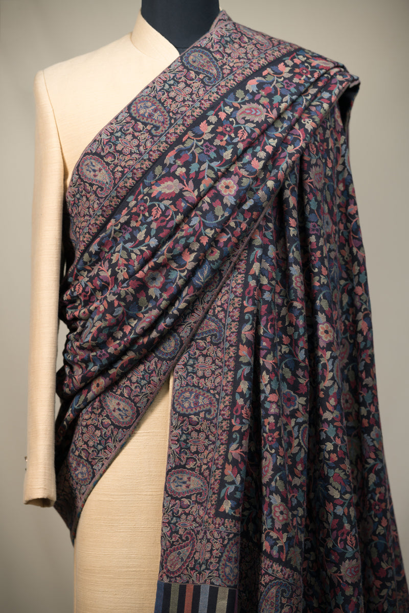 Black Flora Fauna Paisley Pattern Shawl