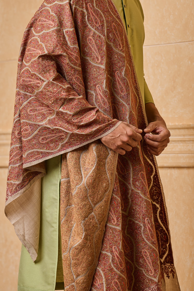 Brown All Over Embroidered Shawl