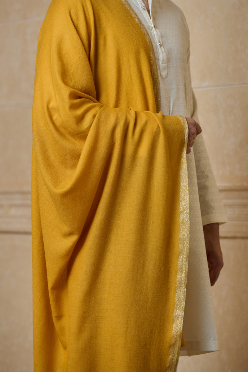 Yellow Ochre Shawl With Embroidered Border