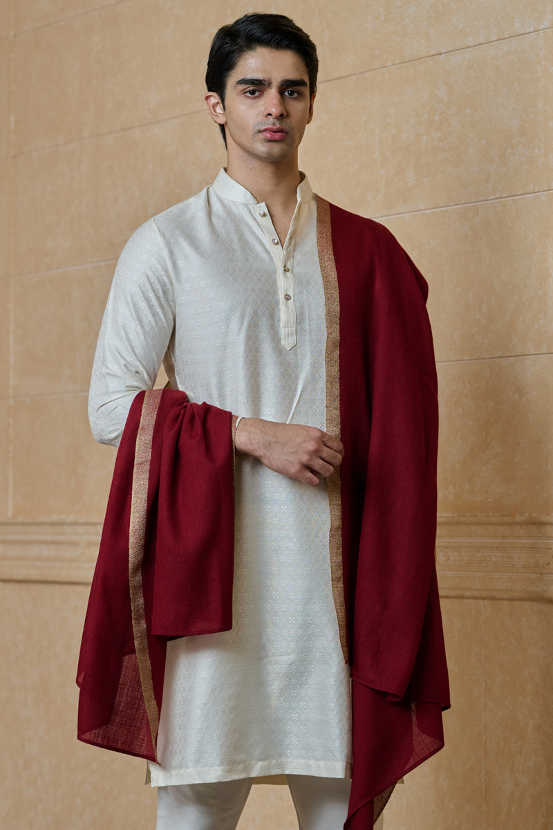 Red Shawl With Embroidered Border