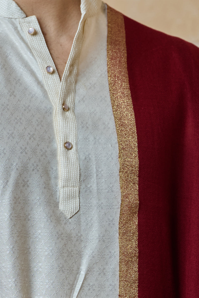 Red Shawl With Embroidered Border