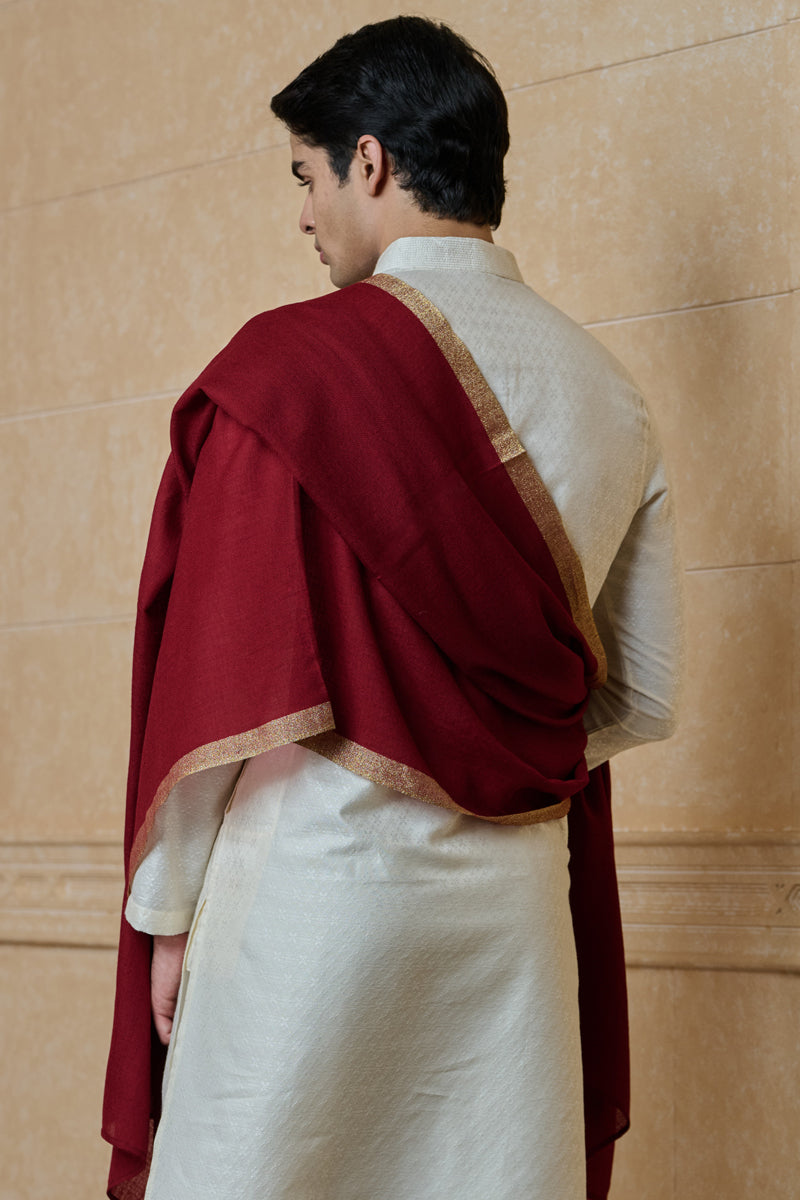 Red Shawl With Embroidered Border