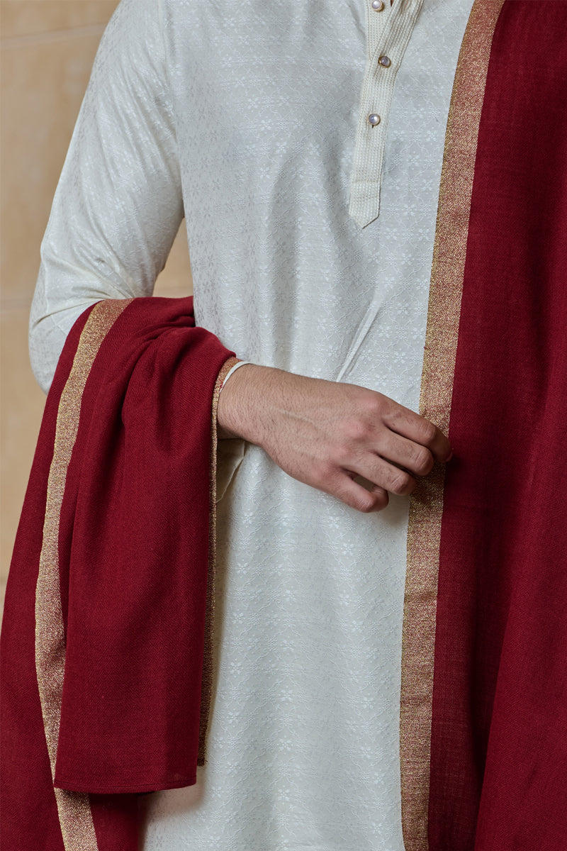 Red Shawl With Embroidered Border