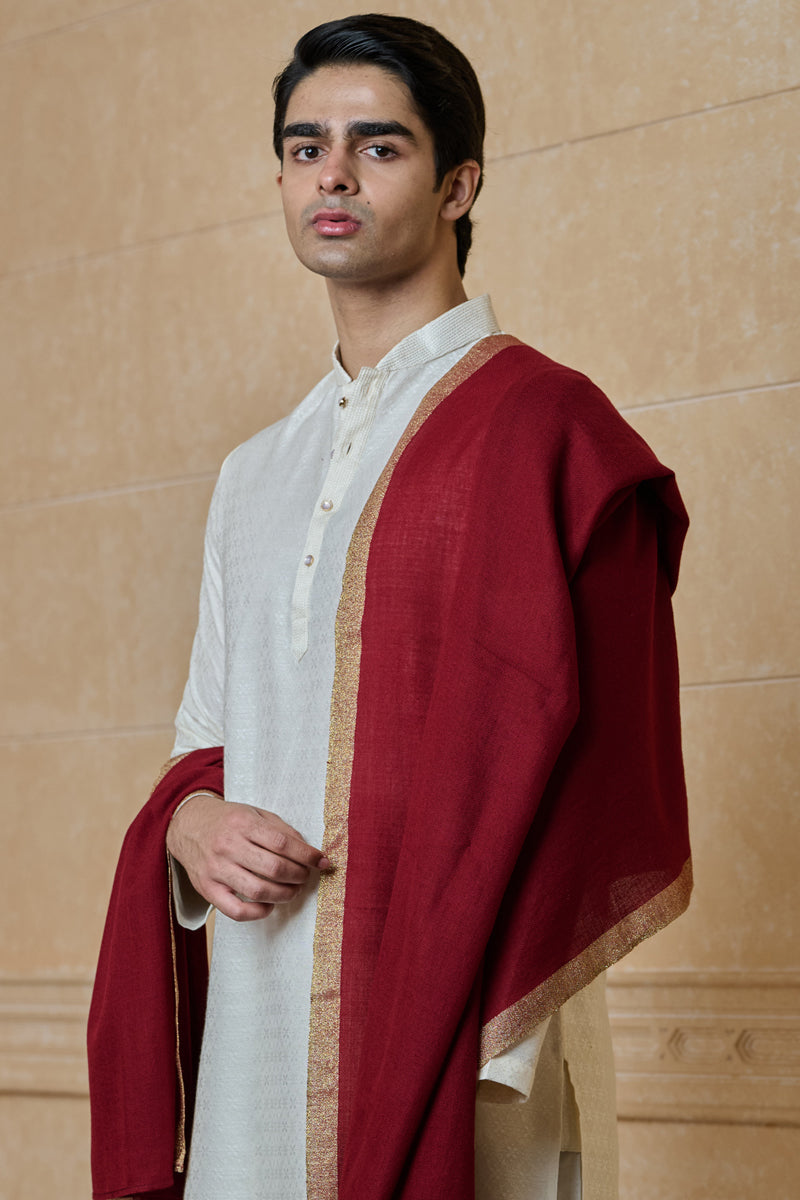 Red Shawl With Embroidered Border