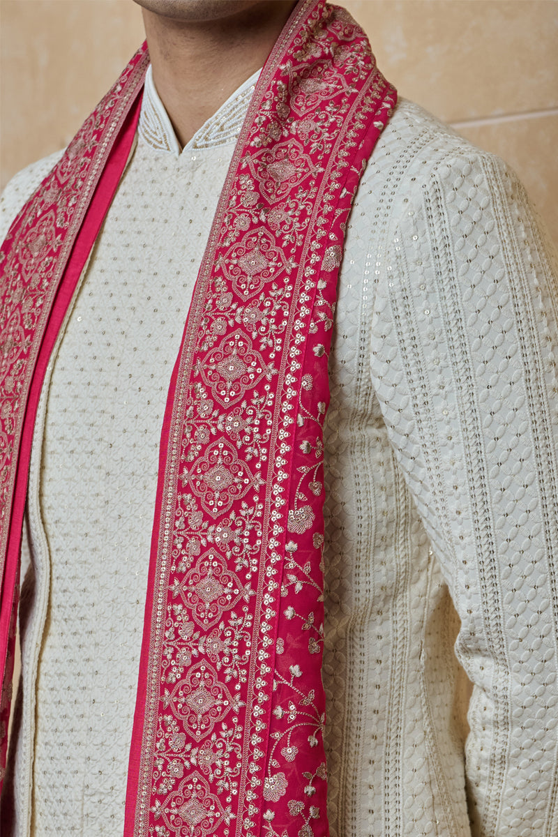 Magenta All Over Embroidered Shawl