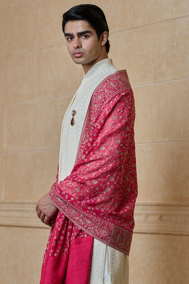 Magenta All Over Embroidered Shawl