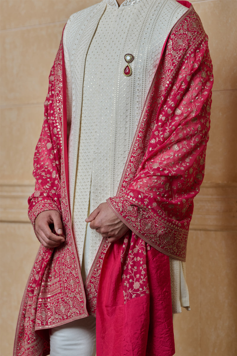 Magenta All Over Embroidered Shawl