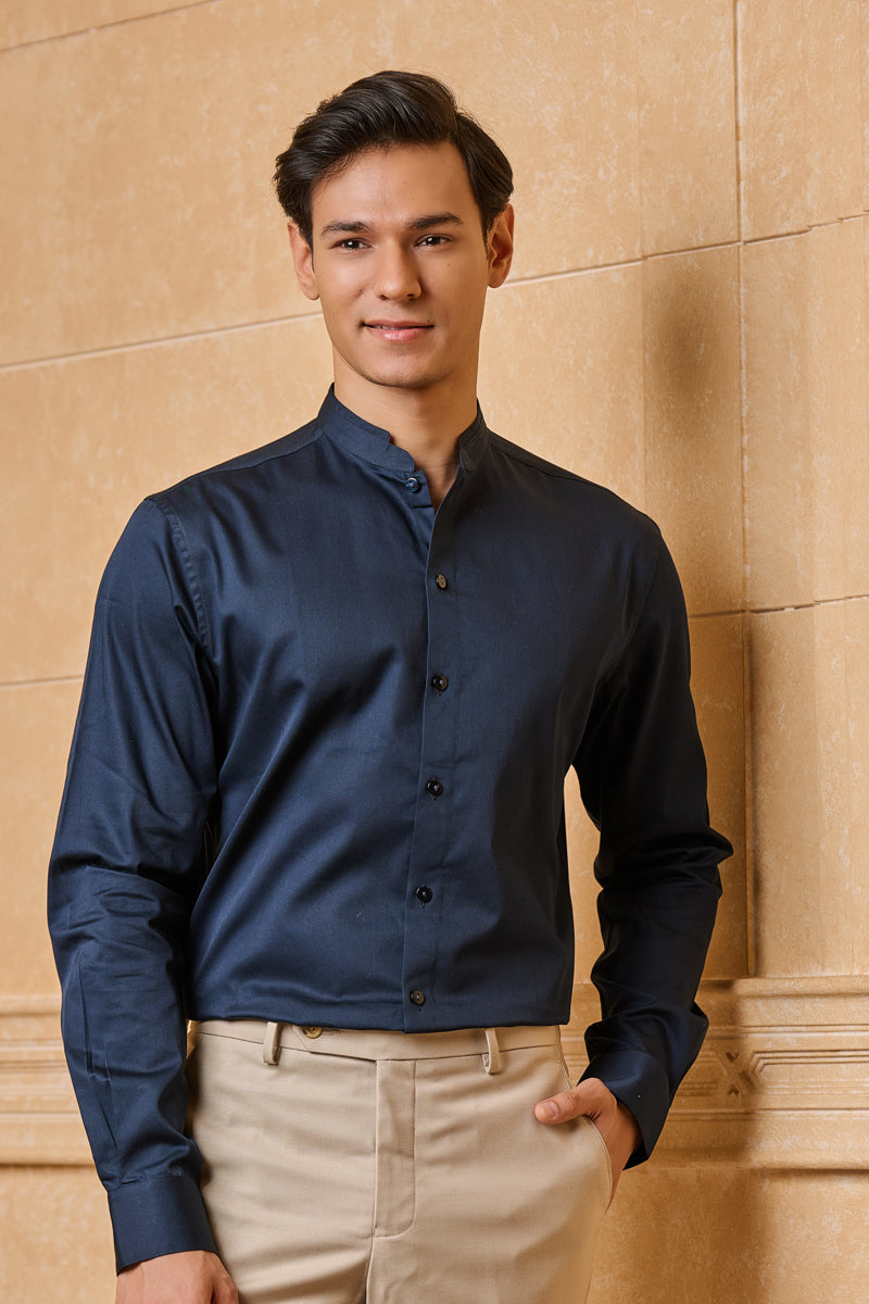 Navy Solid Cotton Shirt