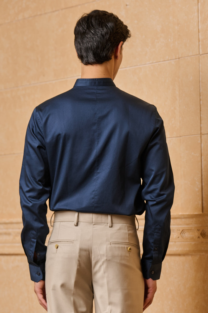 Navy Solid Cotton Shirt