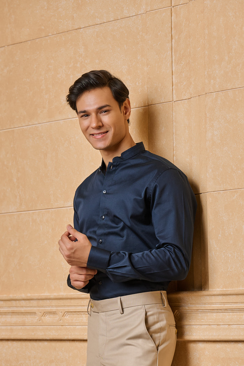 Navy Solid Cotton Shirt