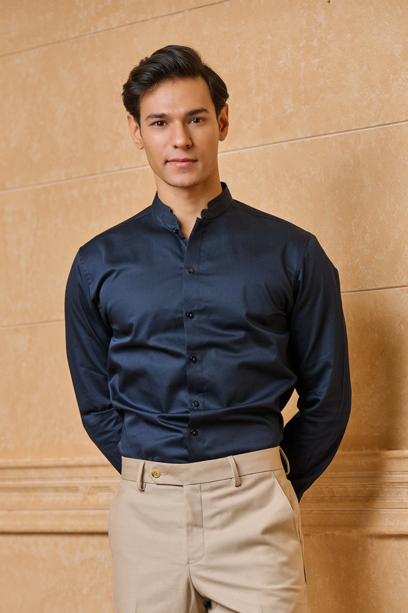 Navy Solid Cotton Shirt