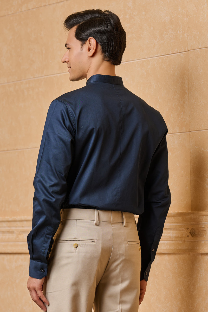 Navy Solid Cotton Shirt