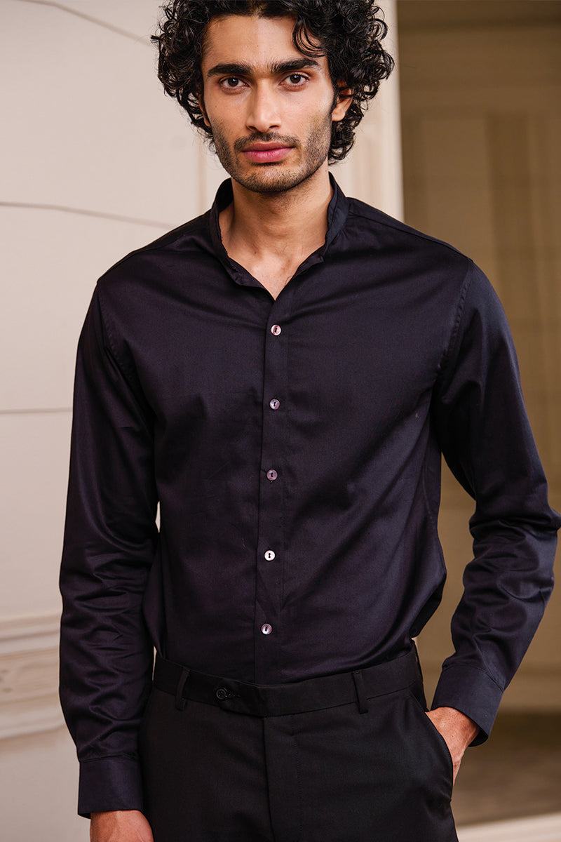 Black Cotton Satin Shirt