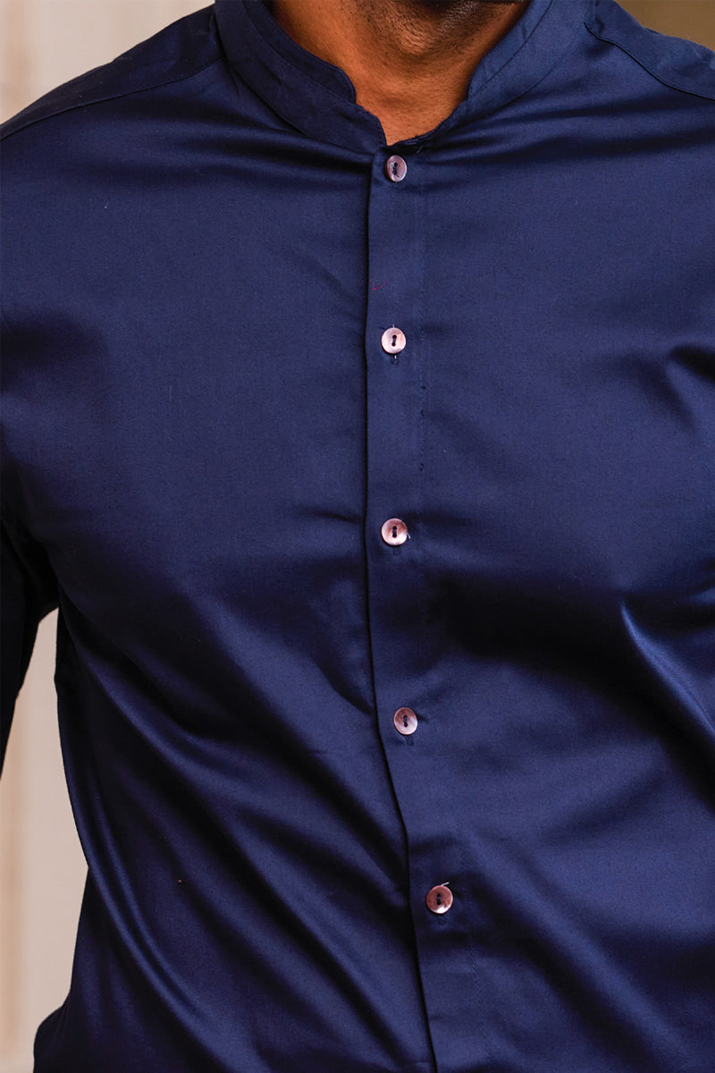 Navy Cotton Satin Shirt