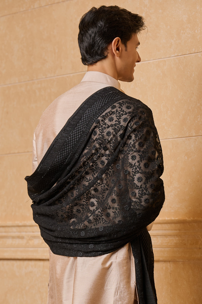 Black All Over Embroidered Shawl In Georgette