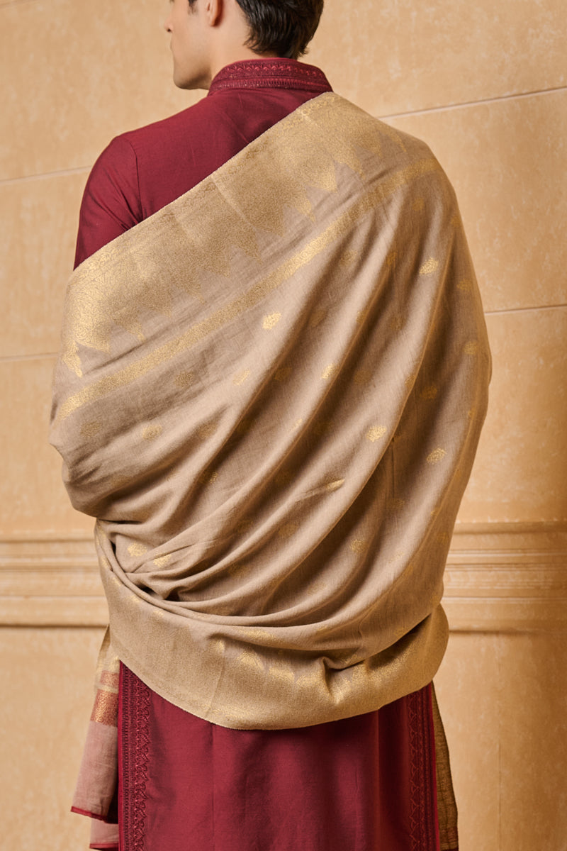 Beige Zari Jacquard Shawl