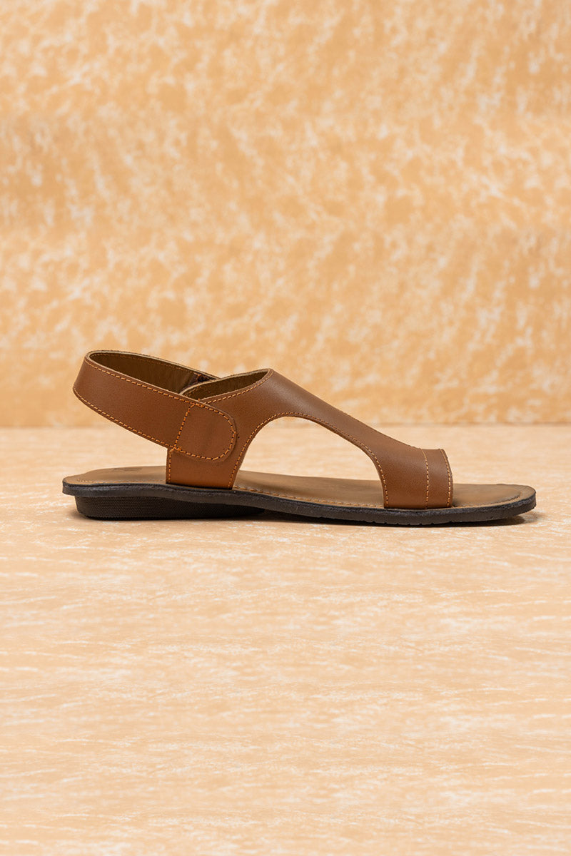 Tan Leather Sandal With Back Strap