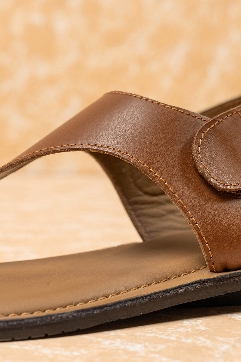 Tan Leather Sandal With Back Strap