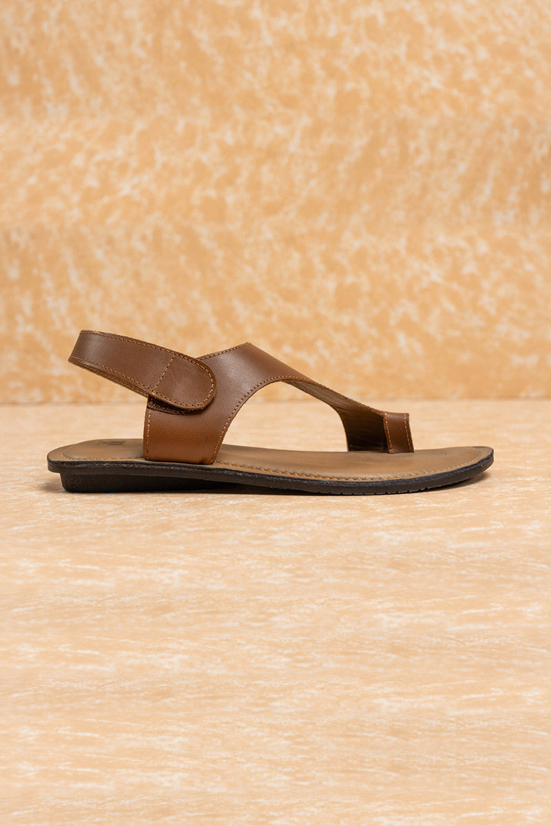 Tan Leather Sandal With Back Strap