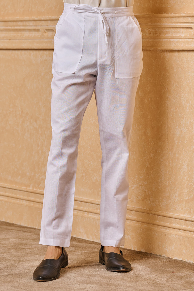 White Cotton Straight Pant