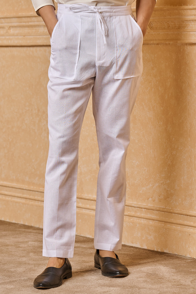 White Cotton Straight Pant