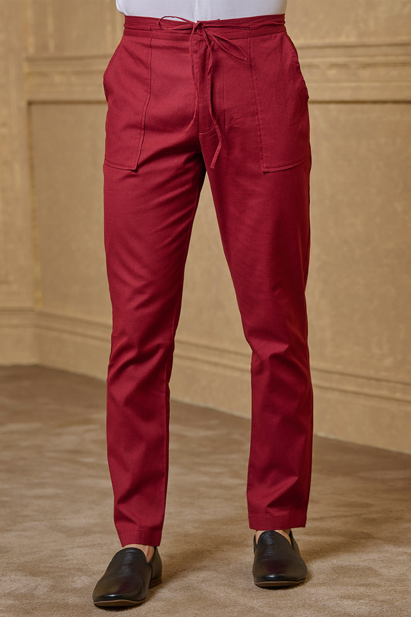 Maroon Cotton Straight Pant