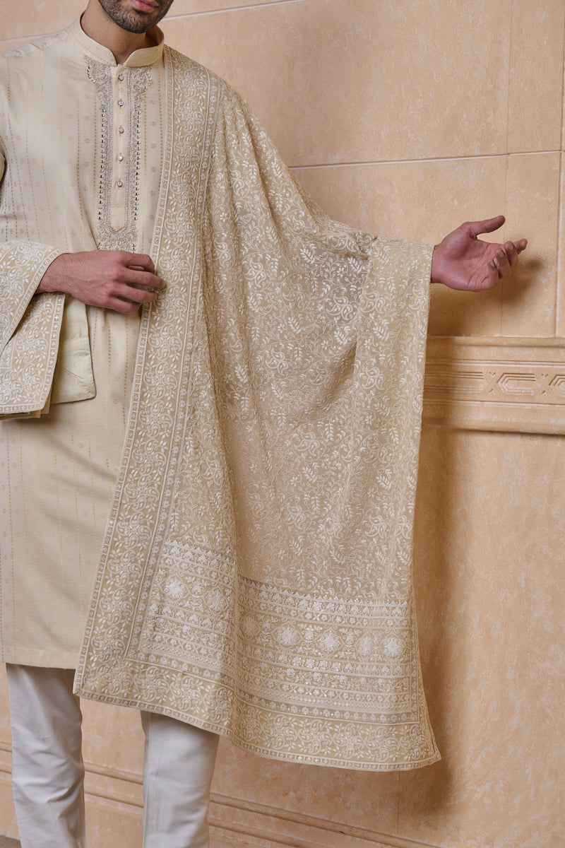 Gold Georgette Embroidered Stole