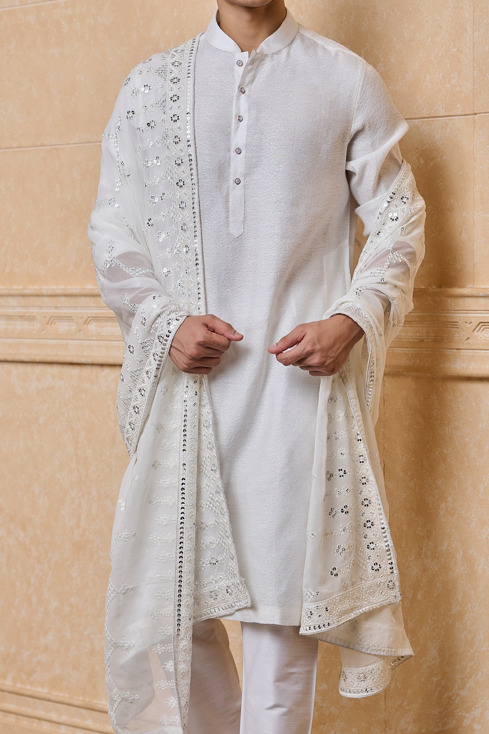 White Georgette Embroidered Stole