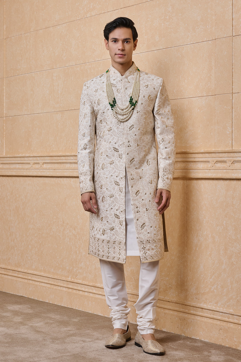 Ivory Sherwani In Thread And Gota Work