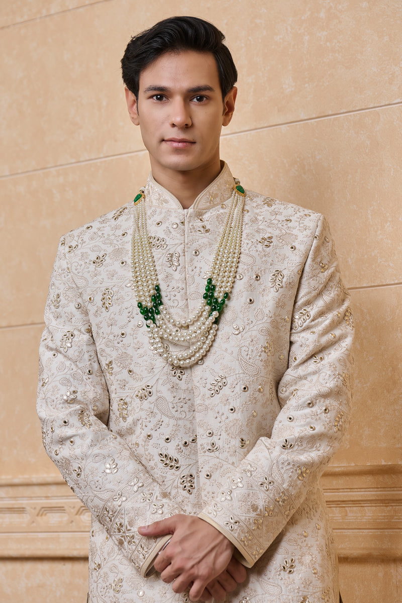 Ivory Sherwani In Thread And Gota Work