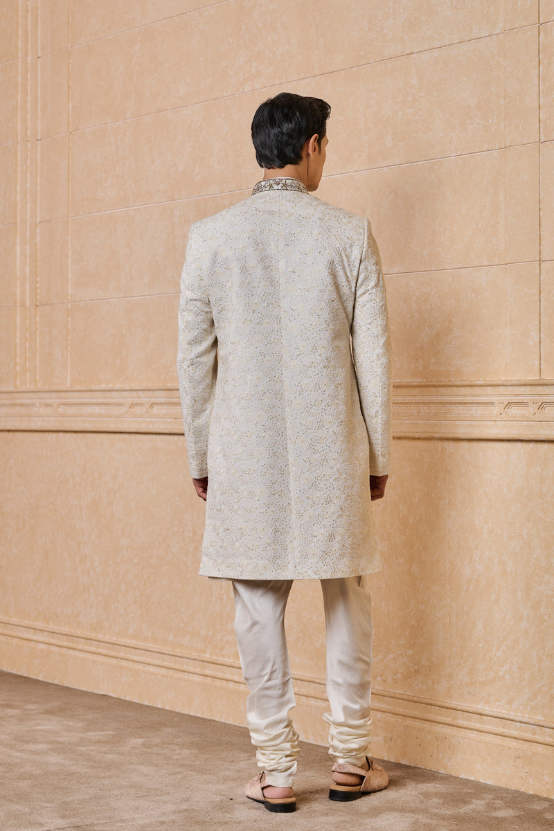 Ivory Georgette Embroidered Sherwani