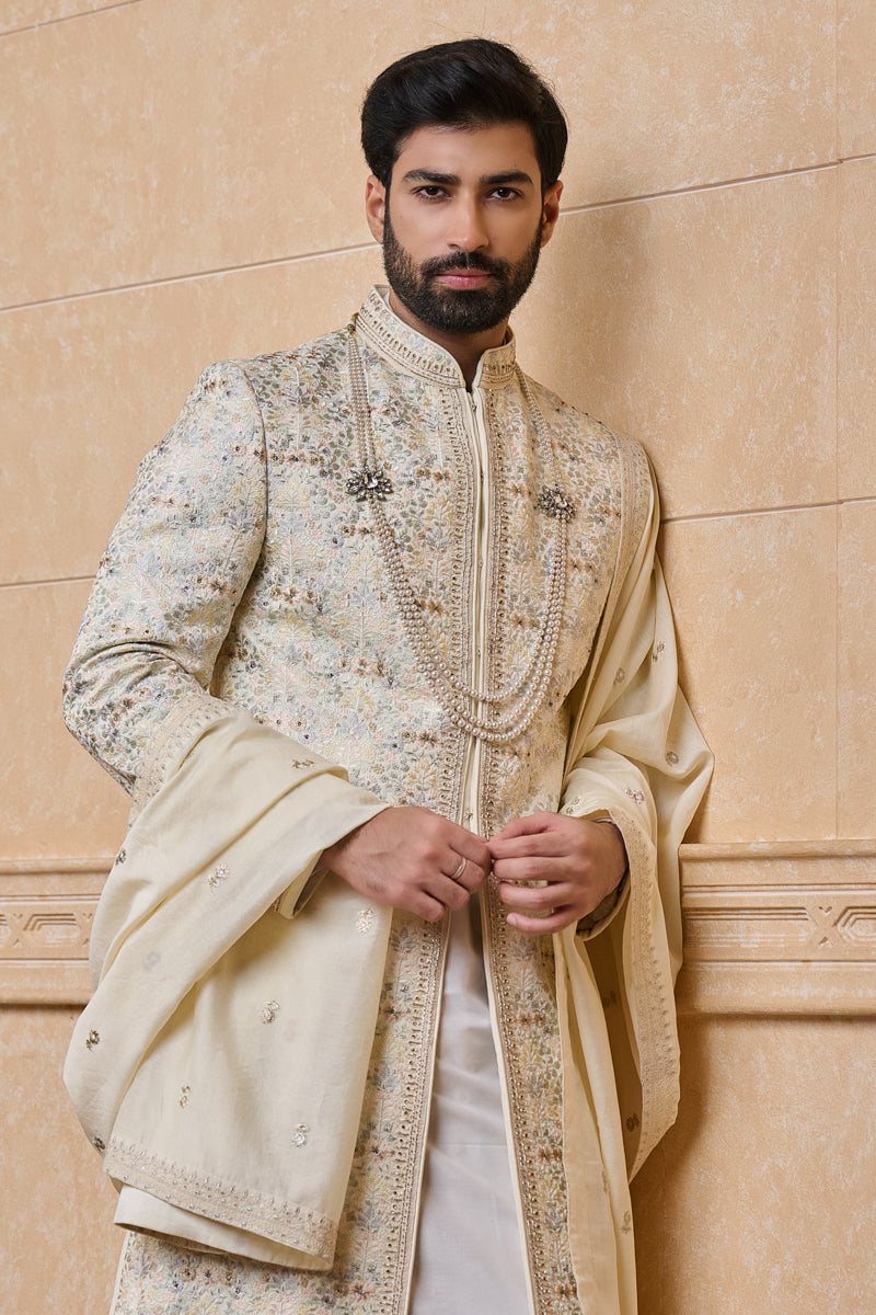 Ivory All Over Embroidered Sherwani