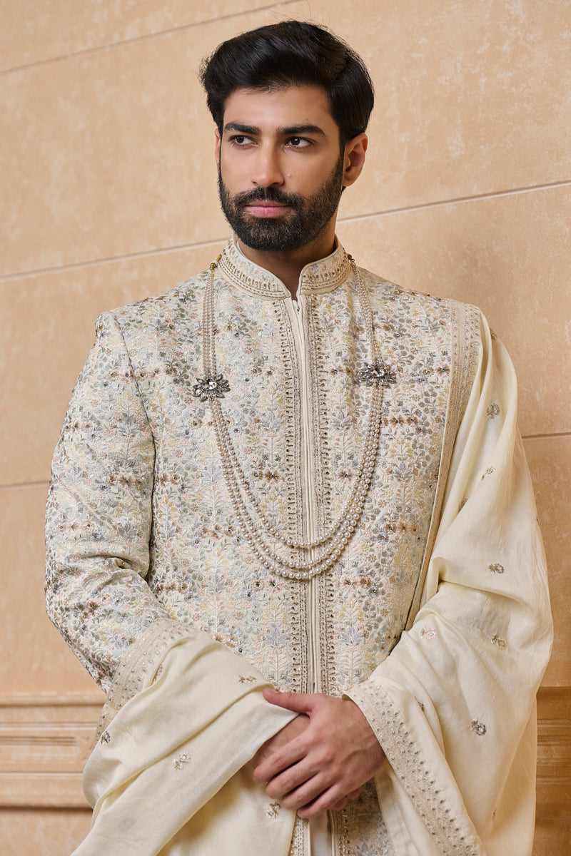 Ivory All Over Embroidered Sherwani