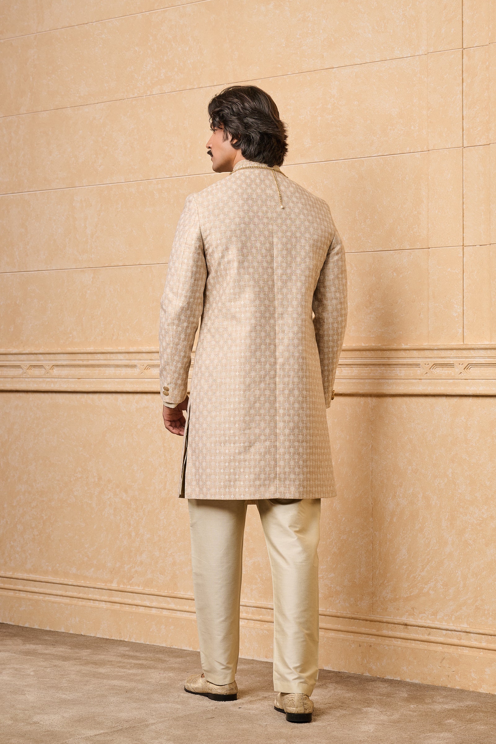 Beige Brocade Sherwani