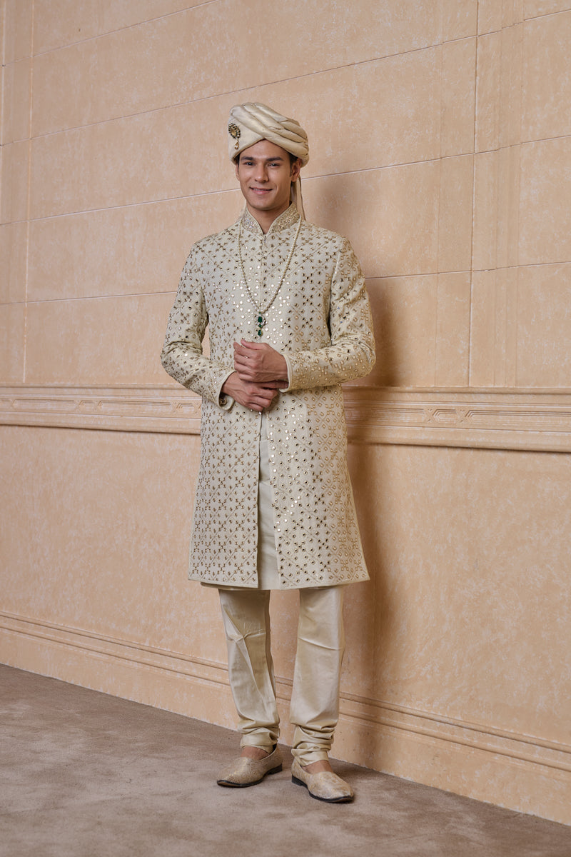 Gold Sherwani With Patra Embroidery Detailing