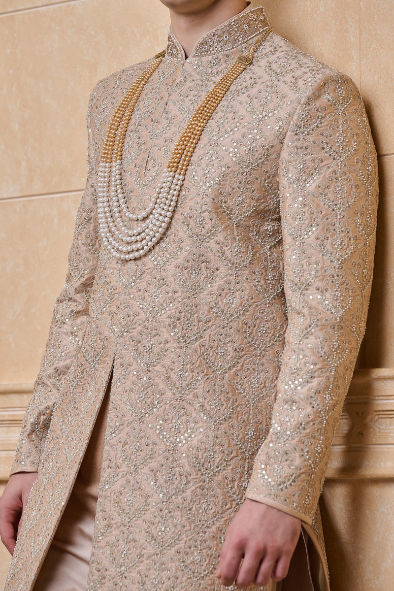 Pink All Over Embroidered Sherwani