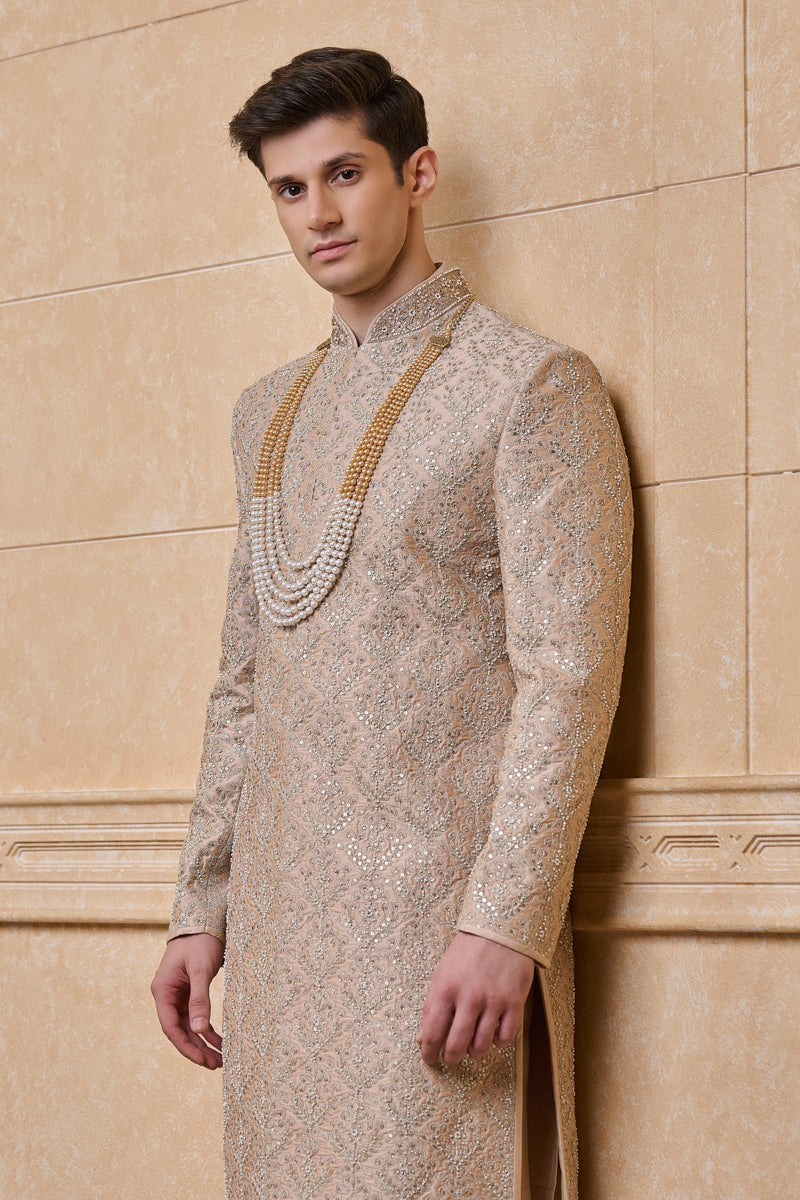 Pink All Over Embroidered Sherwani