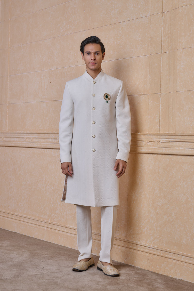 White Knitted Sherwani