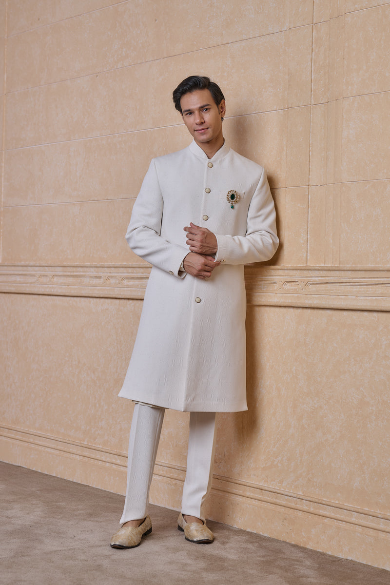 White Knitted Sherwani