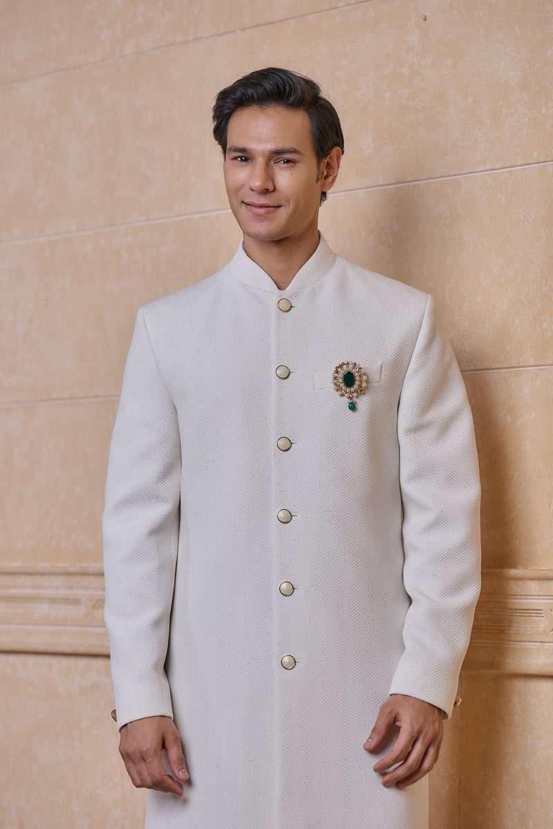 White Knitted Sherwani