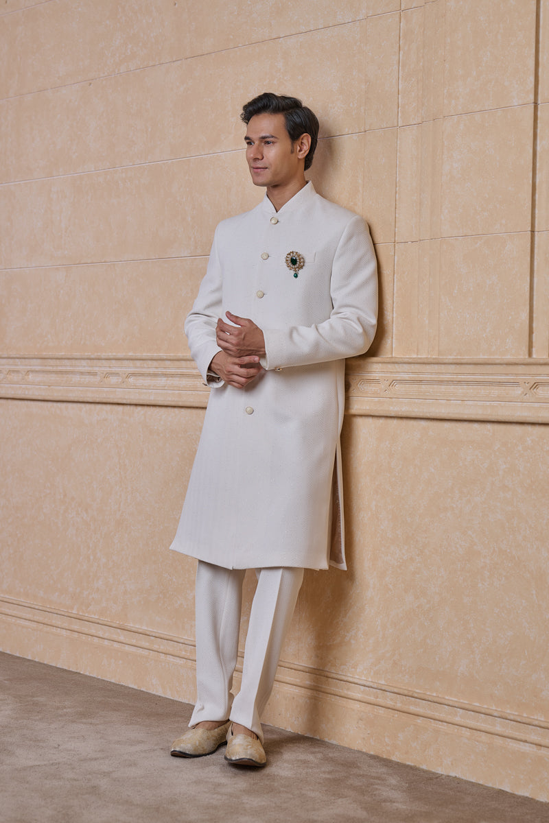 White Knitted Sherwani