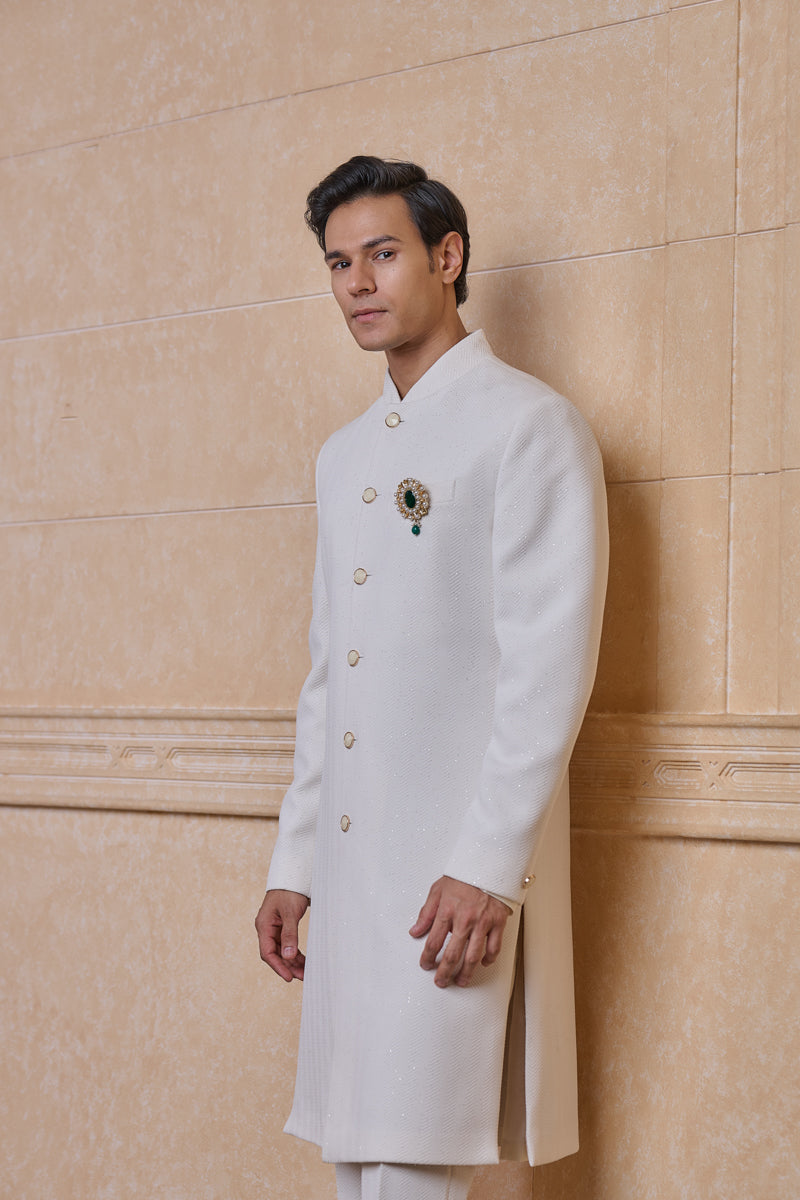 White Knitted Sherwani