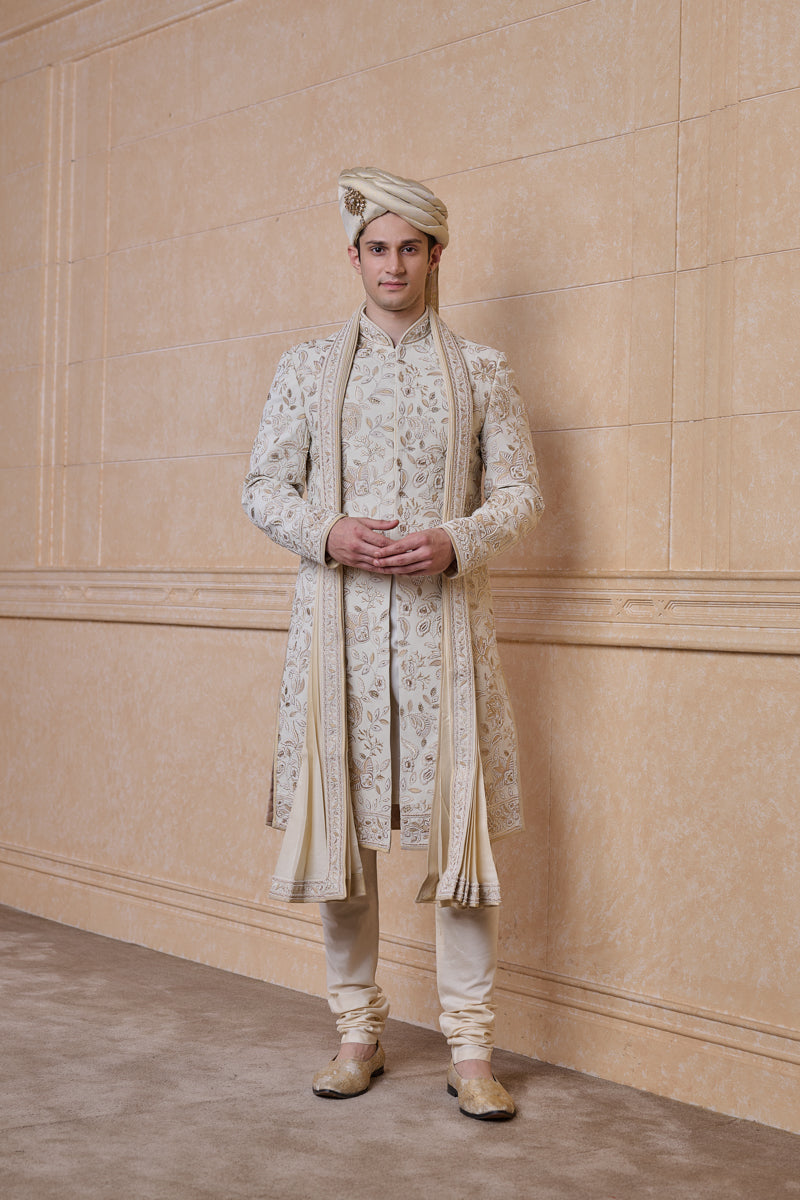 Ivory Pearl Hand Embroidered Sherwani