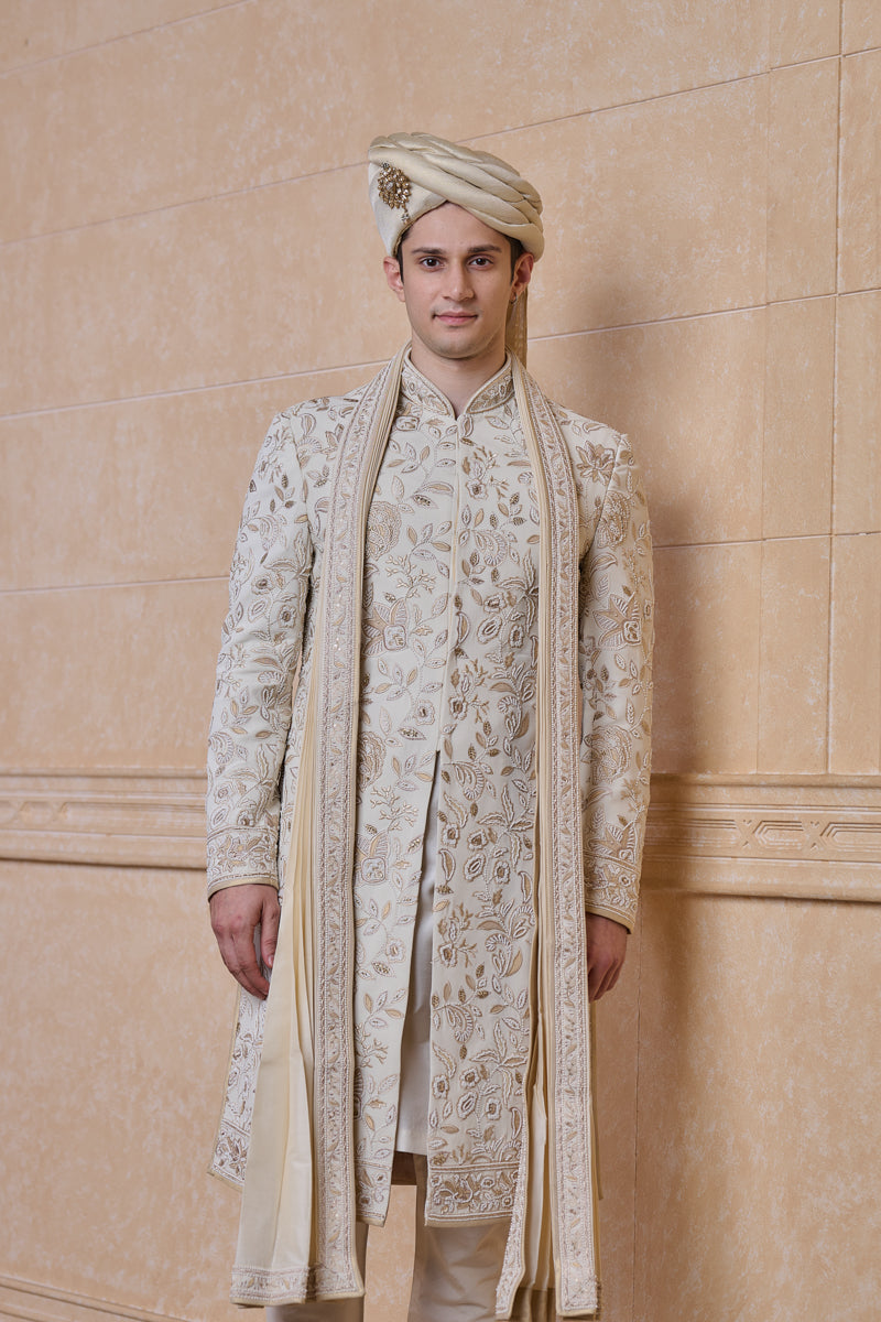 Ivory Pearl Hand Embroidered Sherwani